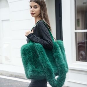 Luxurious Green Faux Fur Tote Bag